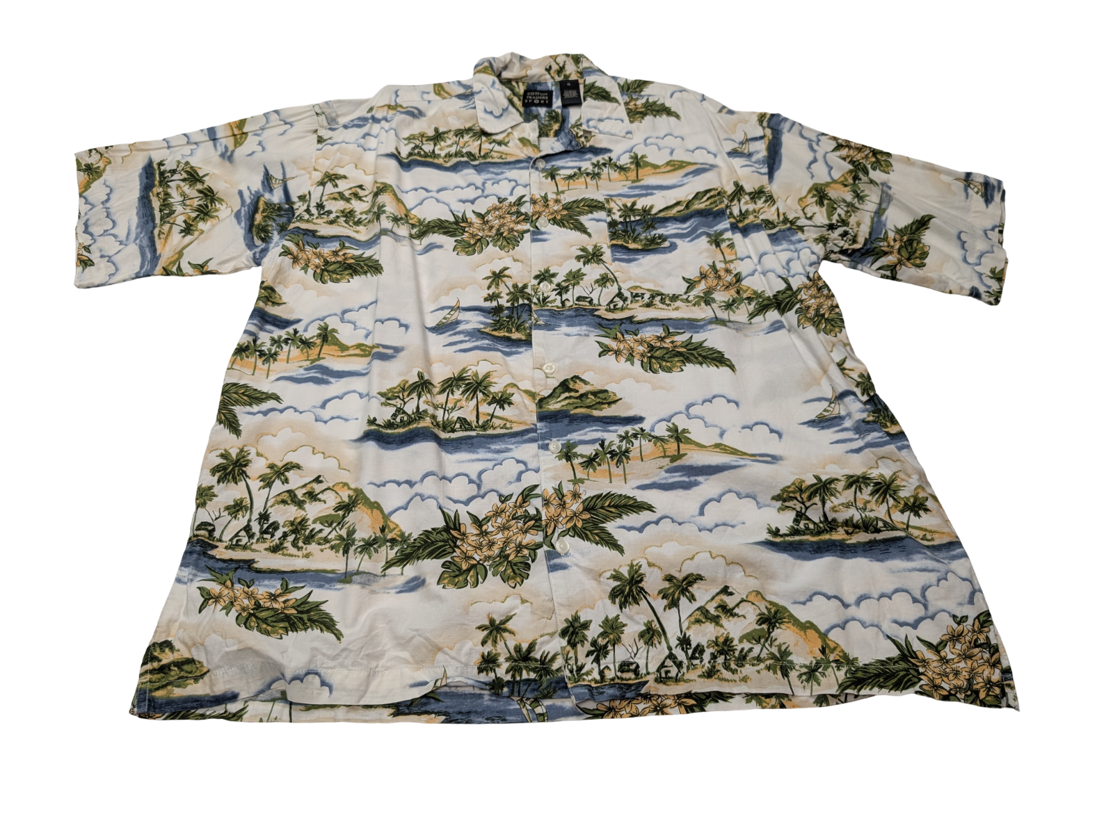 Chemise hawaïenne viscose et coton manches îles et palmiers courtes taille XL