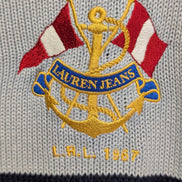 Pull LAUREN Ralph Lauren femme XL coton bleu marine rayures écusson brodé