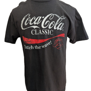 COCA-COLA T-Shirt Homme M Noir Classic Vintage Catch The Wave Logo Rétro |100T