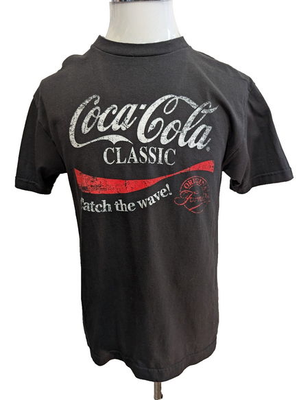 COCA-COLA T-Shirt Homme M Noir Classic Vintage Catch The Wave Logo Rétro |100T
