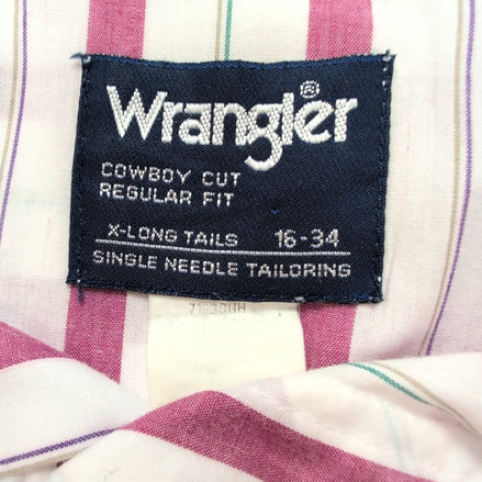 Chemise Western Wrangler Blanc Rayures Bordeaux Pression Taille M