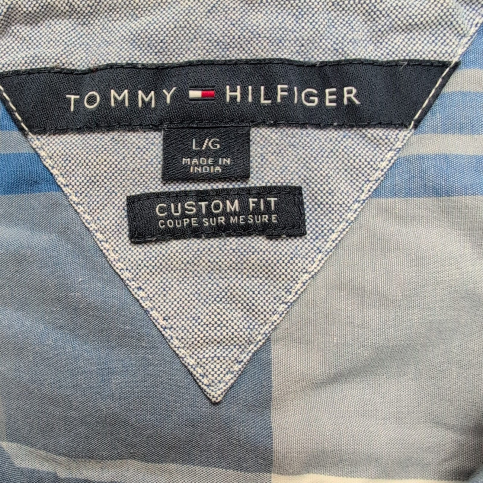 Chemise Tommy Hilfiger Manches Courtes Bleu Blanc Gris à Carreaux Taille L