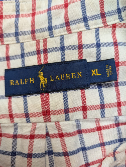 Chemise Ralph Lauren Homme XL Carreau Rouge Bleu Blanc Oxford Classique Boutonné
