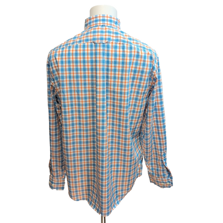 Chemise Nautica L Carreaux Bleu Orange 100% Coton Logo Brodé manches longues