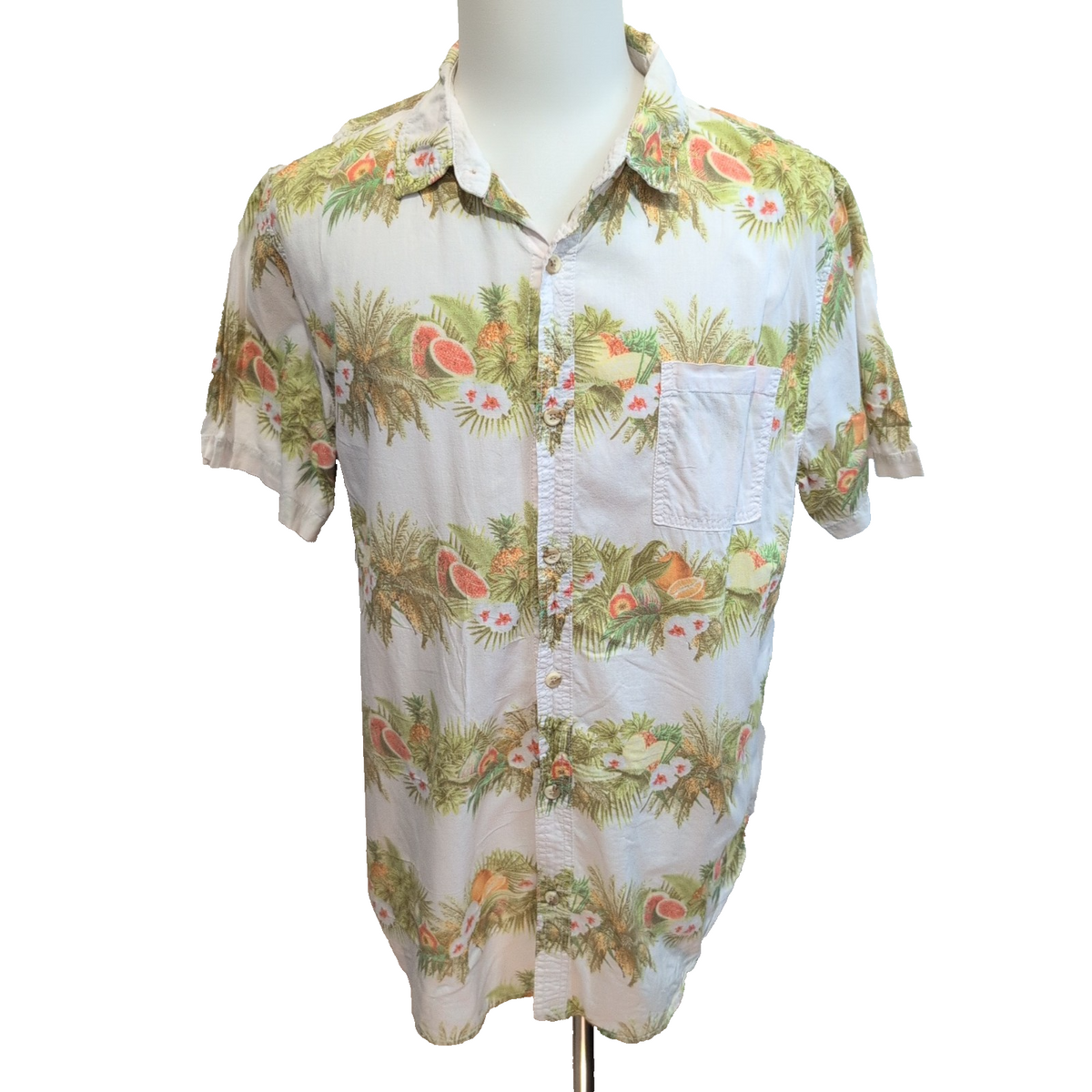 Chemise Hawaïenne On The Bias Coton Blanc Ananas Pastèque XL