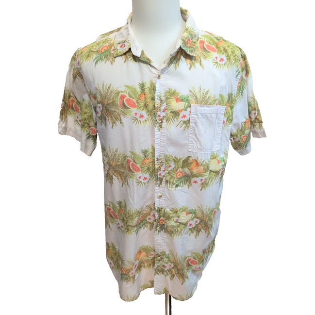 Chemise Hawaïenne On The Bias Coton Blanc Ananas Pastèque XL