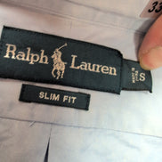 Chemise Ralph Lauren Slim Fit S Bleu Clair Logo Rose Coton Manches Longues