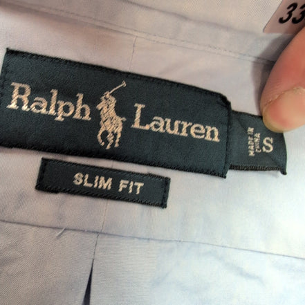 Chemise Ralph Lauren Slim Fit S Bleu Clair Logo Rose Coton Manches Longues
