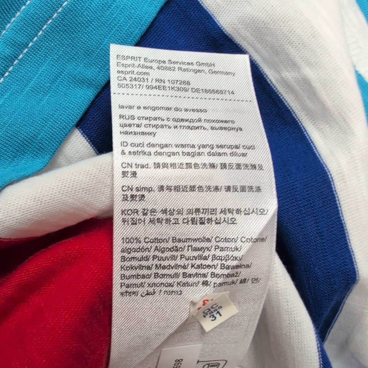 Haut Esprit Femme L Blanc Rayures Bleu Rouge 100% Coton Neuf Étiquette