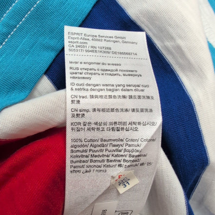 Haut Esprit Femme L Blanc Rayures Bleu Rouge 100% Coton Neuf Étiquette