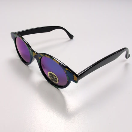 Lunettes de soleil Femmes Camouflage Jaune Violet Bleu Verres Ronds Iridium Y2K