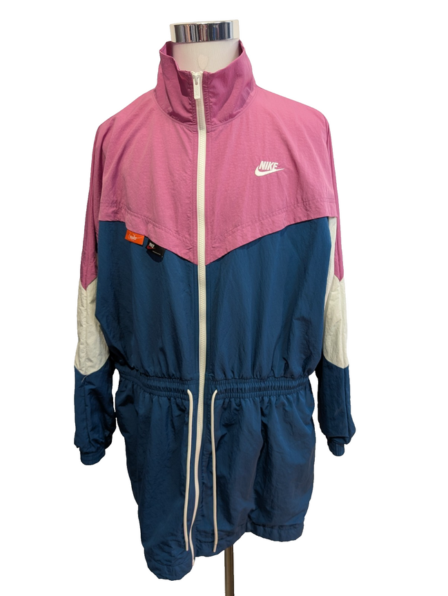 NIKE Veste Long Coupe-Vent Femme XL Rose Bleu Blanc Vintage Neuf | 322BSR