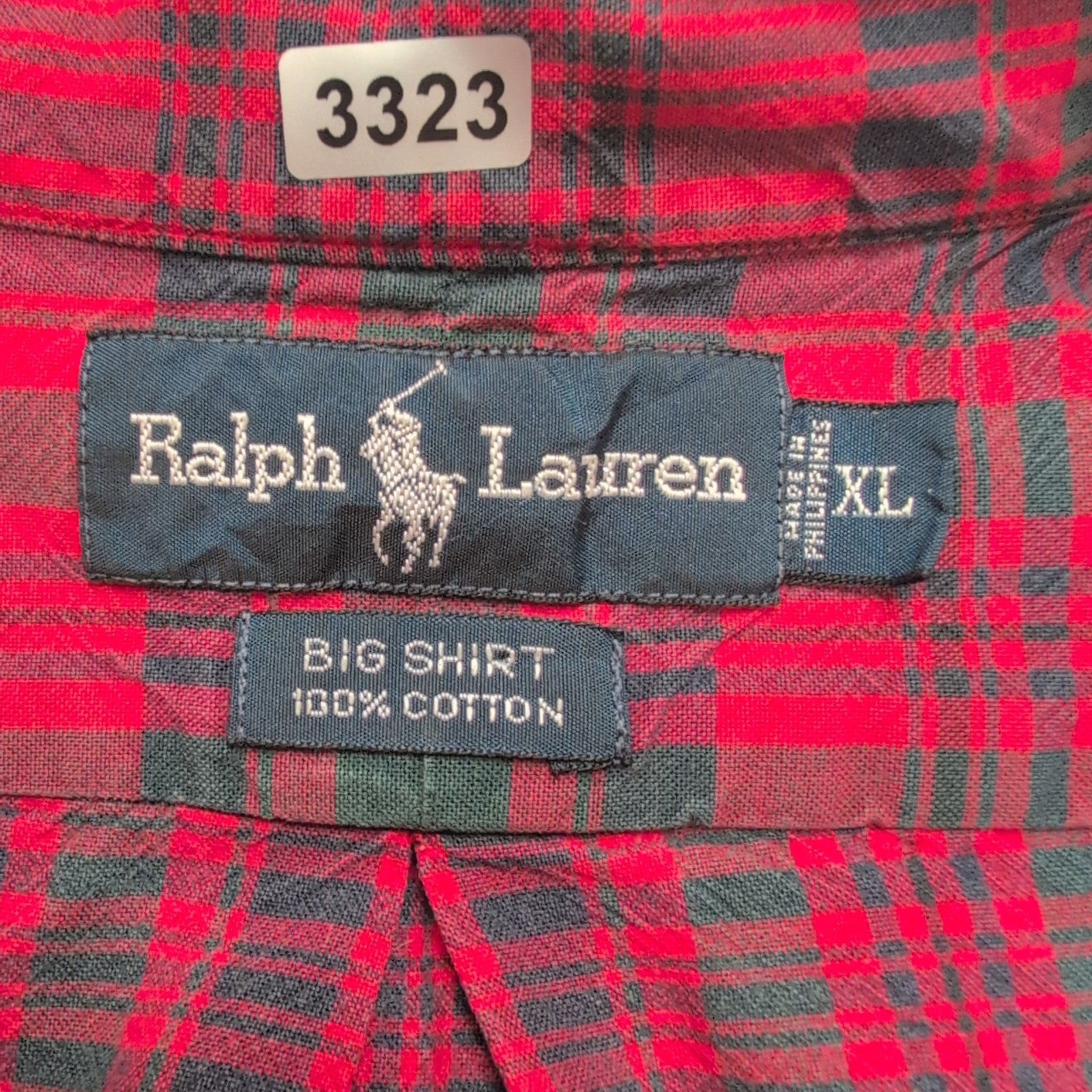 Chemise Ralph Lauren Big Shirt XL carreaux rouge noir logo marine manches longue