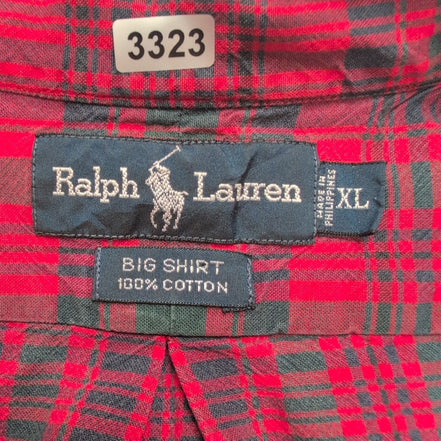 Chemise Ralph Lauren Big Shirt XL carreaux rouge noir logo marine manches longue