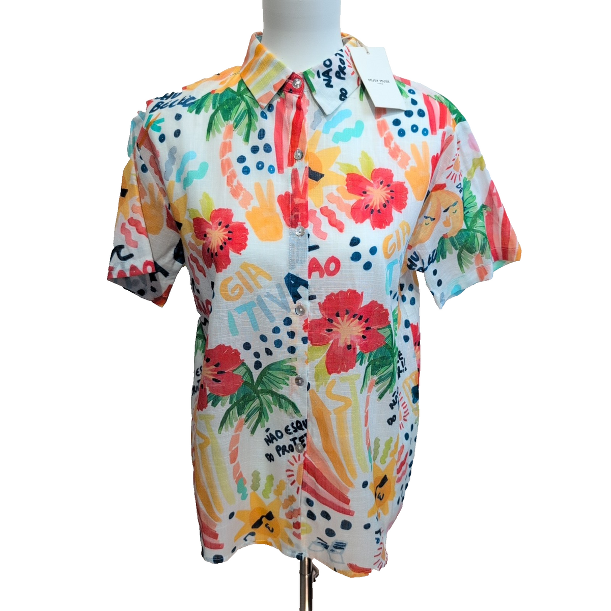 Chemise Hawaïenne Femme Musy Muse Paris S Neuve Étiquette Coton Lin