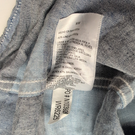 Chemise Nautica M Bleu Rayures Lin Coton Logo Brodé Poche Manches Courtes
