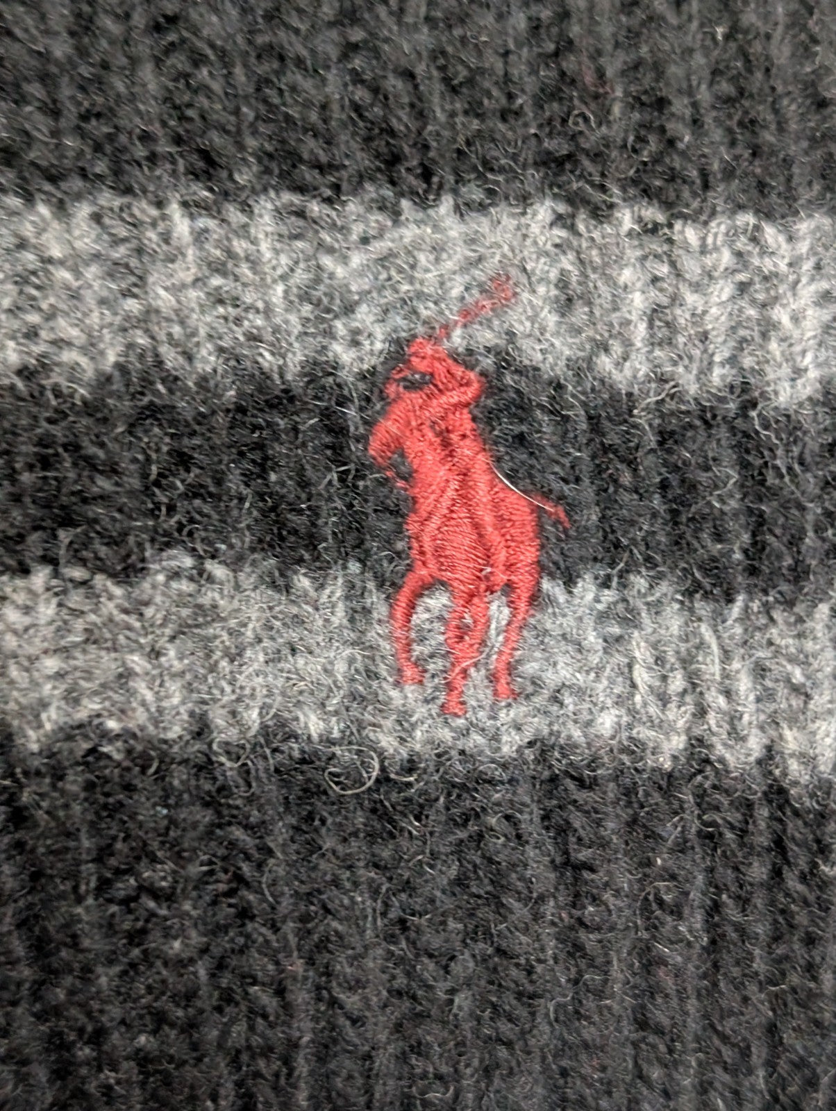 Écharpe Polo Ralph Lauren Noire Côtelée Laine d'Agneau Logo Rouge Foncé