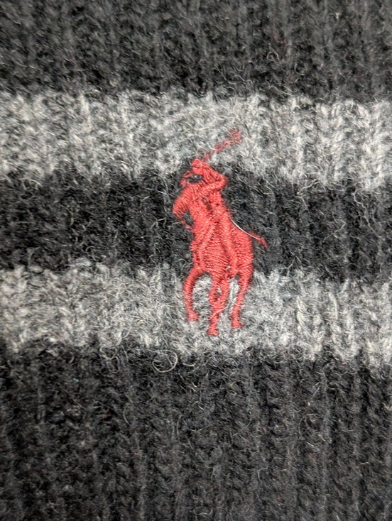 Écharpe Polo Ralph Lauren Noire Côtelée Laine d'Agneau Logo Rouge Foncé