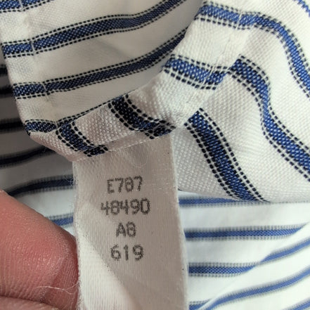 Chemise Lands' End Oxford L/XL Blanche Rayures Bleues manches longues