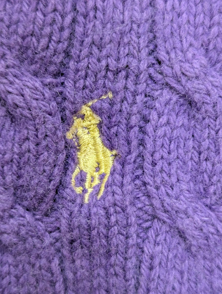 Écharpe Polo Ralph Lauren Torsadée Violette Logo Jaune Vintage Cable Knit