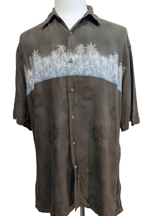 Chemise Hawaïenne Moda Campia L Rayonne Marron Cocktails Palmiers Vintage