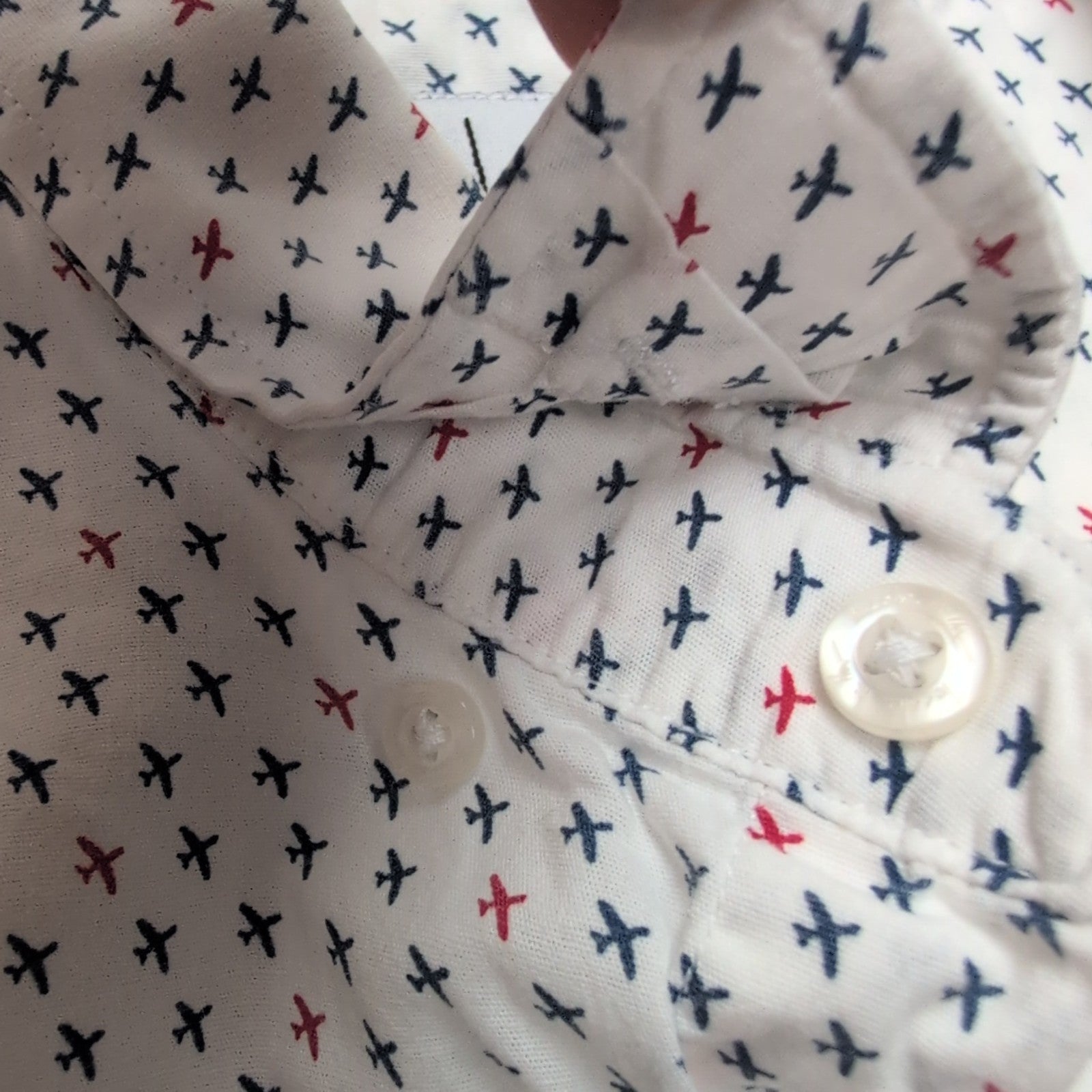 Chemise Nicole Miller XL blanche avions coton stretch manches courtes