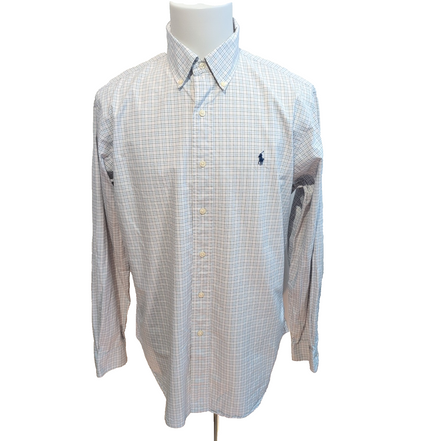Chemise Ralph Lauren Classic Fit L Carreaux Blanc Bleu Coton