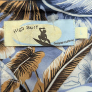 Chemise hawaïenne High Surf L bleu clair feuillage 100% coton manches courtes