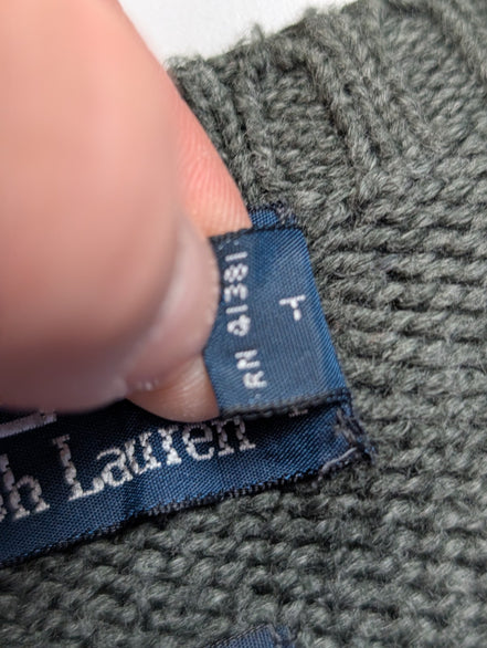 Pull Polo Ralph Lauren XL gris foncé col rond coton logo violet brodé