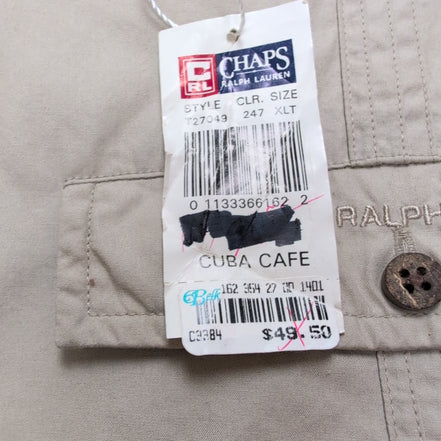 Chemise Chaps Ralph Lauren Manches Courtes Crème Coton Cuba Café Taille XLT