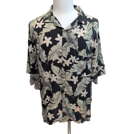Chemise Hawaïenne Jamaica Jaxx 100% Soie Noire Feuillage Taille L