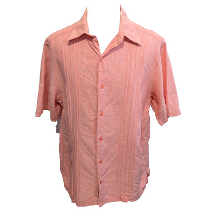 Chemise Claiborne 100% Lin Corail Saumon Manches Courtes Taille XL