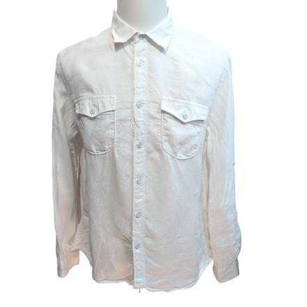 Chemise Armani Exchange LG 100% Lin Blanche 2 Poches Manches Retroussables