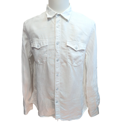 Chemise Armani Exchange LG 100% Lin Blanche 2 Poches Manches Retroussables