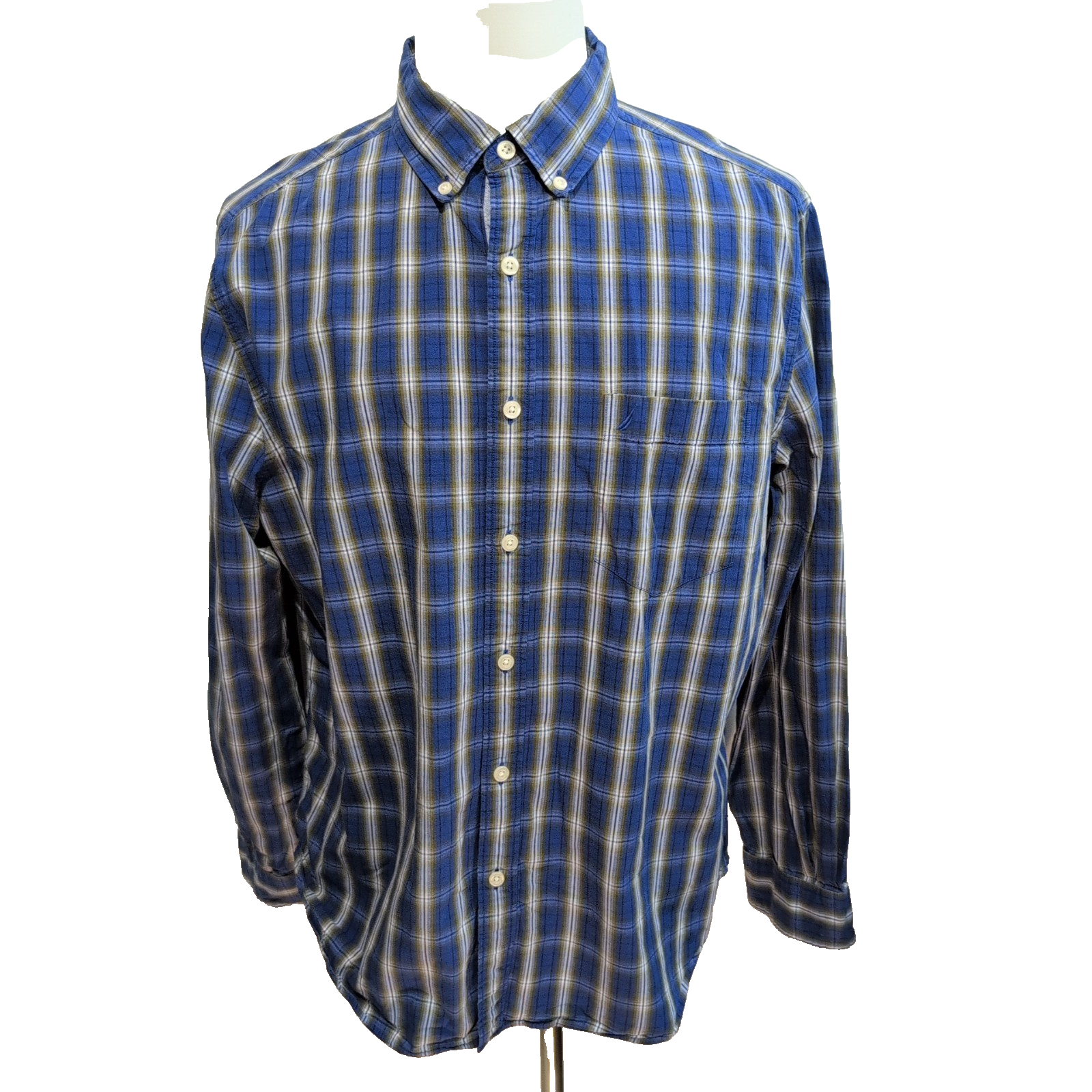 Chemise Nautica XL Bleu Carreaux Classic Fit 100% Coton Made in Mauritius