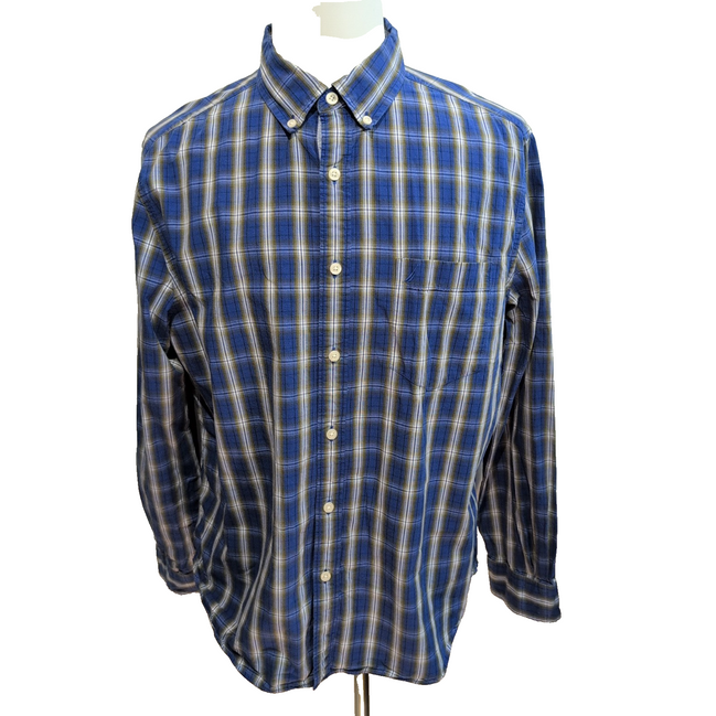 Chemise Nautica XL Bleu Carreaux Classic Fit 100% Coton Made in Mauritius