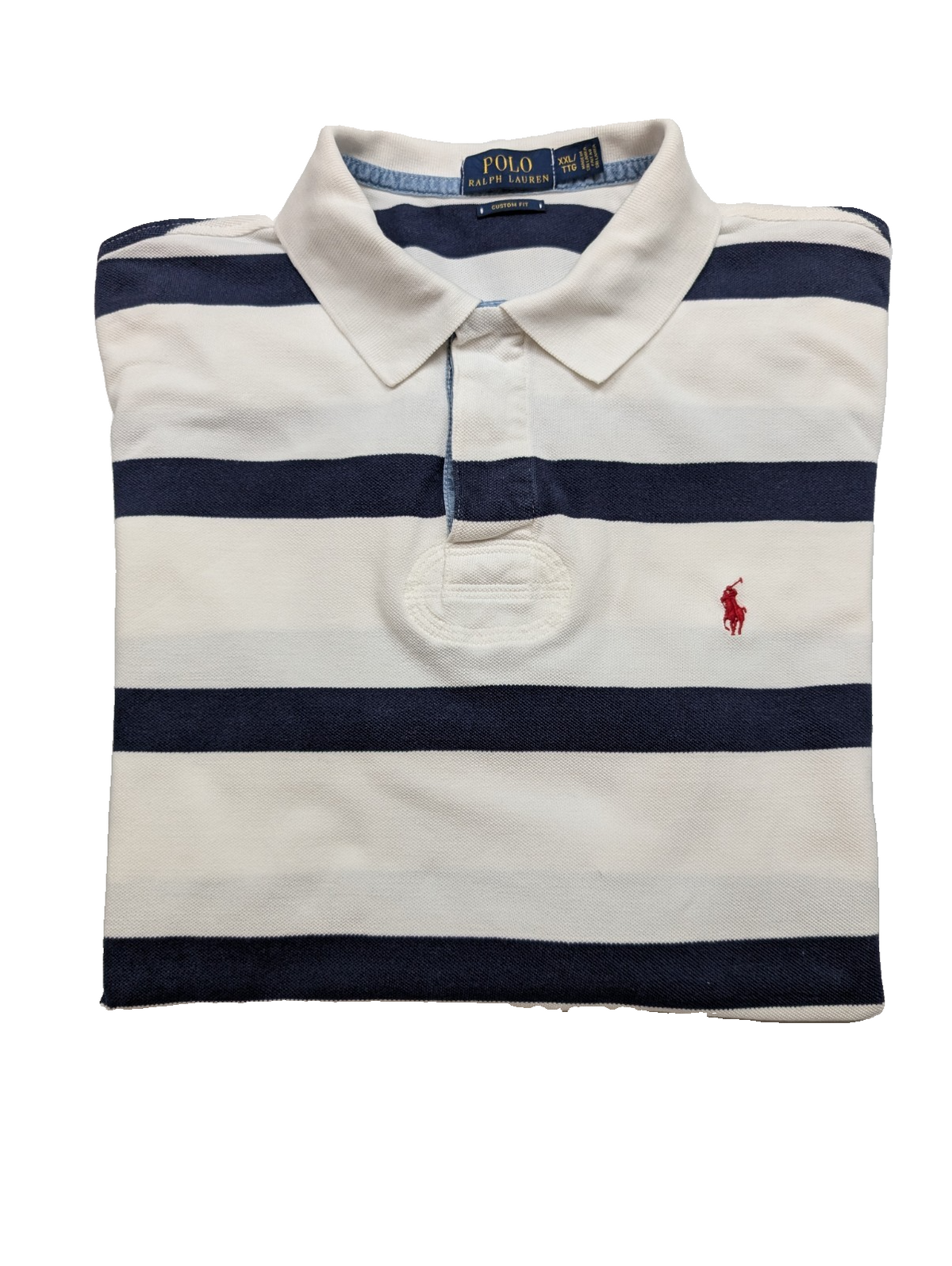 Polo rugby manches courtes Polo Ralph Lauren XXL rayures marine blanc Custom Fit