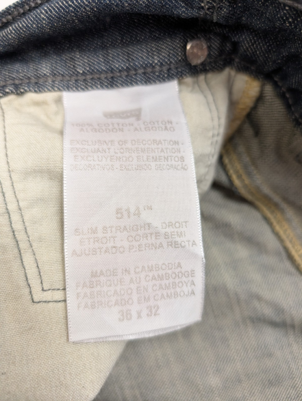 Jean Levi's 514 Homme Vintage Bleu Foncé W36 L32 Denim Poche Arrière Rabat