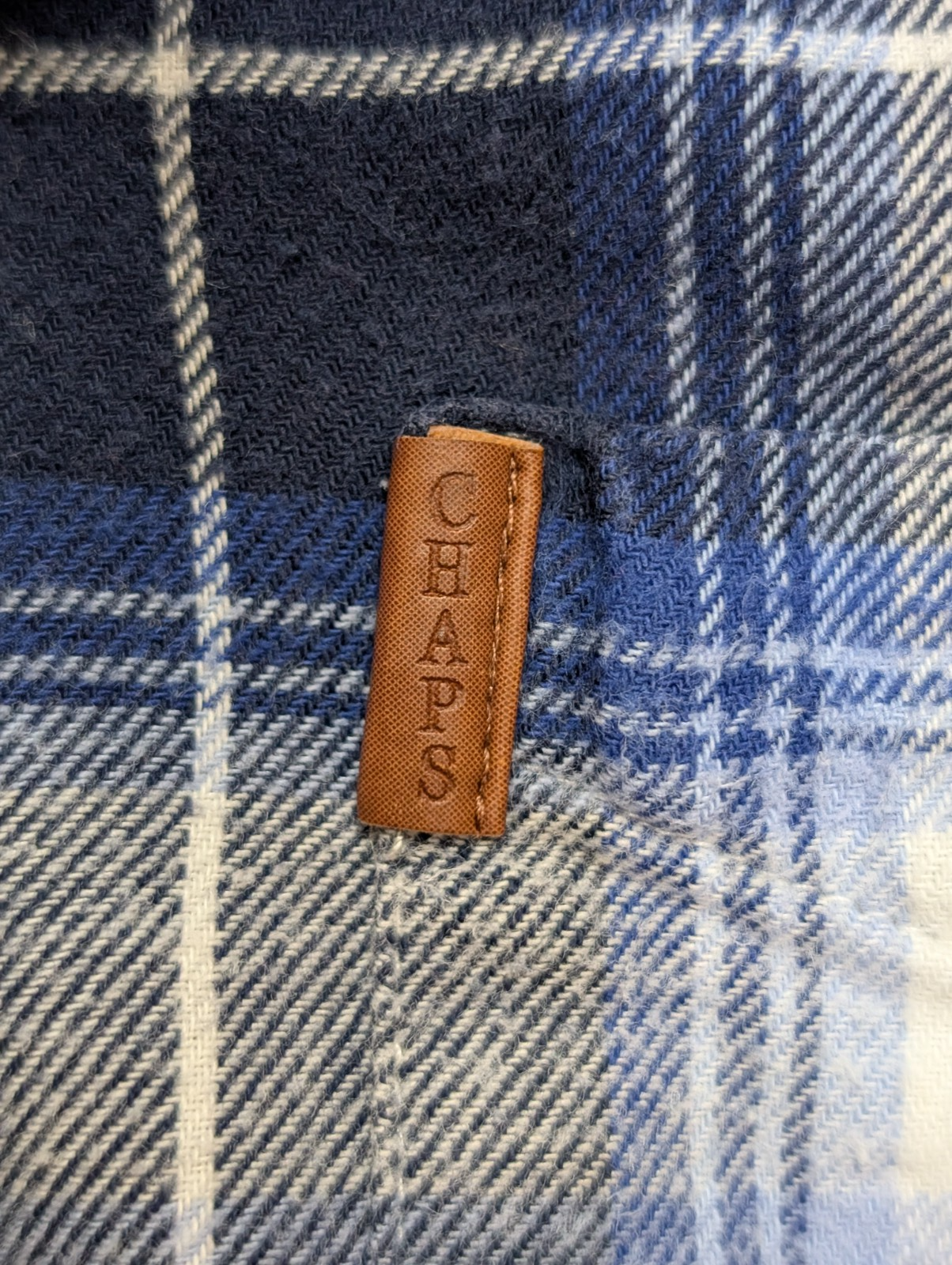 🌲 CHEMISE FLANELLE PERFORMANCE CHAPS M (M) CARREAUX BLEU BLANC LOGO CUIR