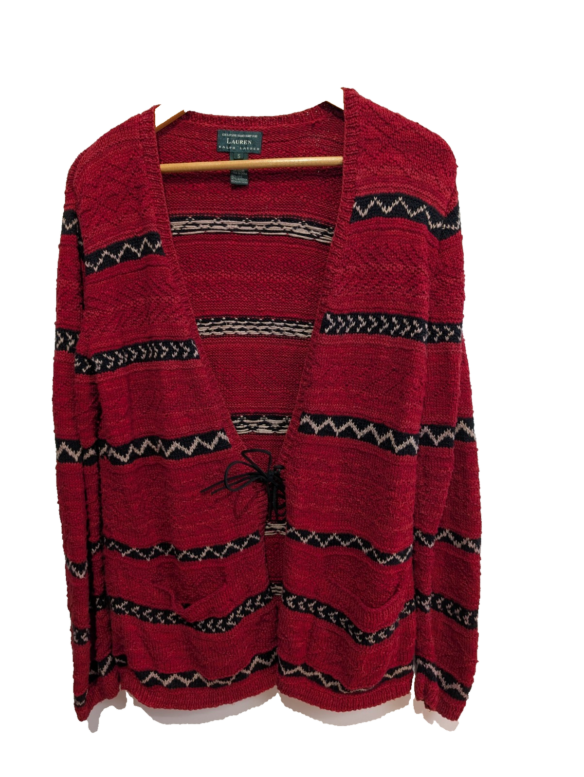 Gilet LAUREN Ralph Lauren femme S rouge noir rayures lin coton hand knit