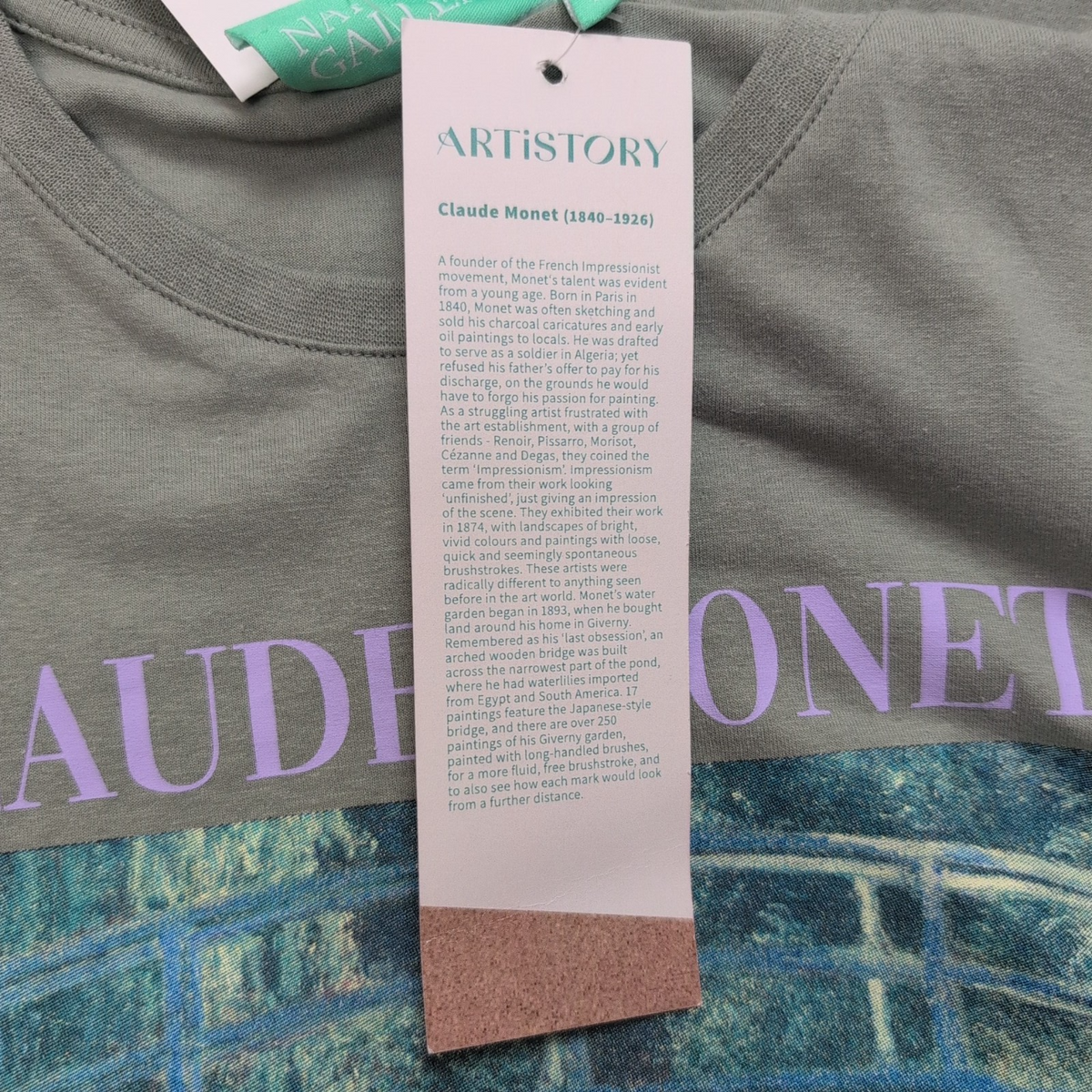 T-shirt Artistory Claude Monet The Water Lily Pond Kaki Taille S Neuf étiquette