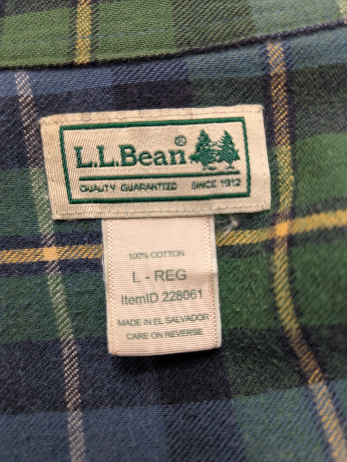 Chemise Flanelle L.L.Bean Homme L Vert Bleu Bûcheron Tartan |276S