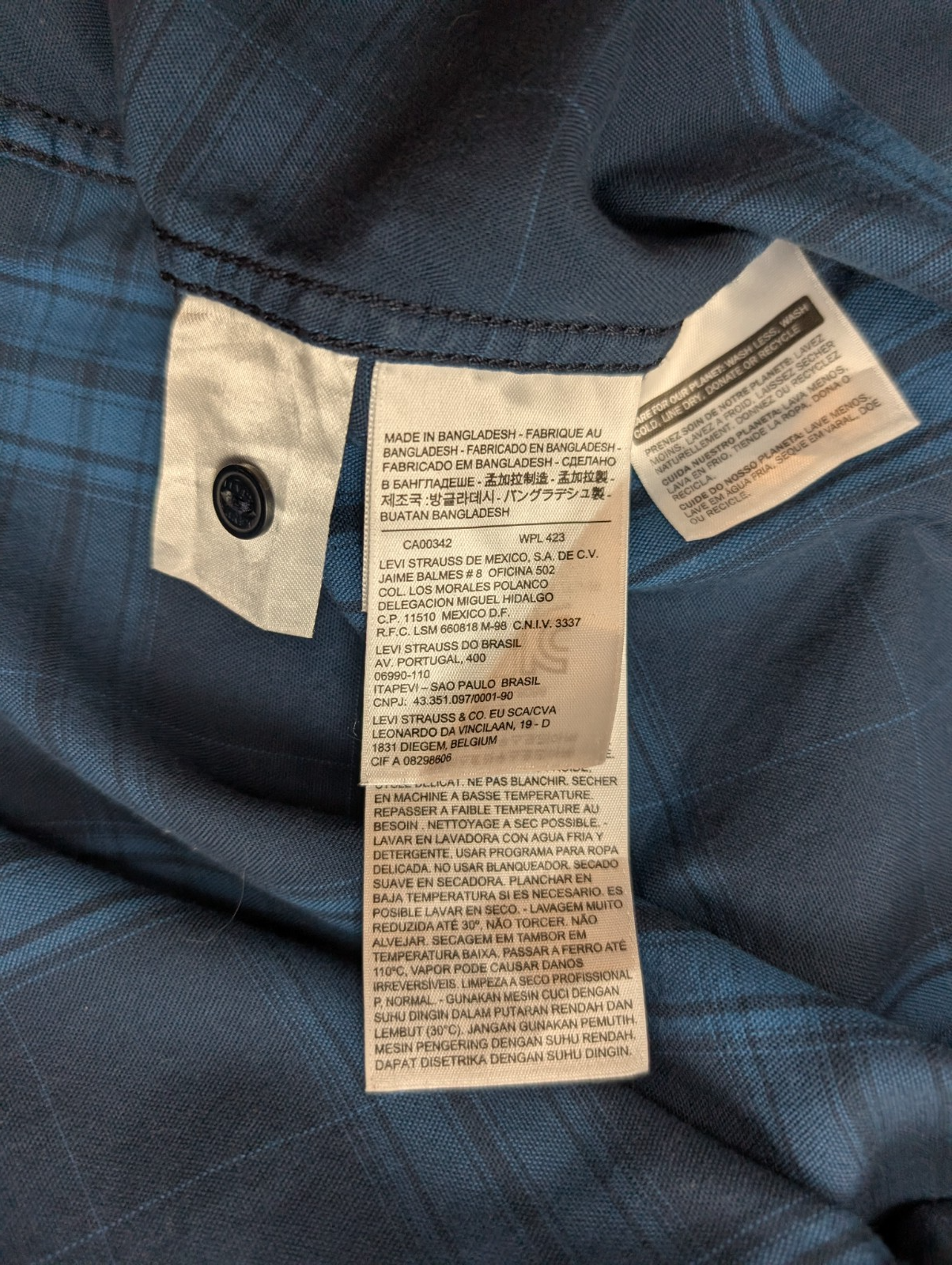 Chemise Levi's à Carreaux Bleu et Bleu Marine Manches Longues Taille M