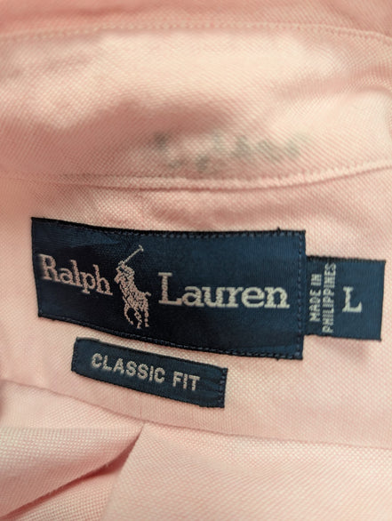 CHEMISE Ralph Lauren Homme L/XL CLASSIC FIT Rose Poudré Logo Marron Poche
