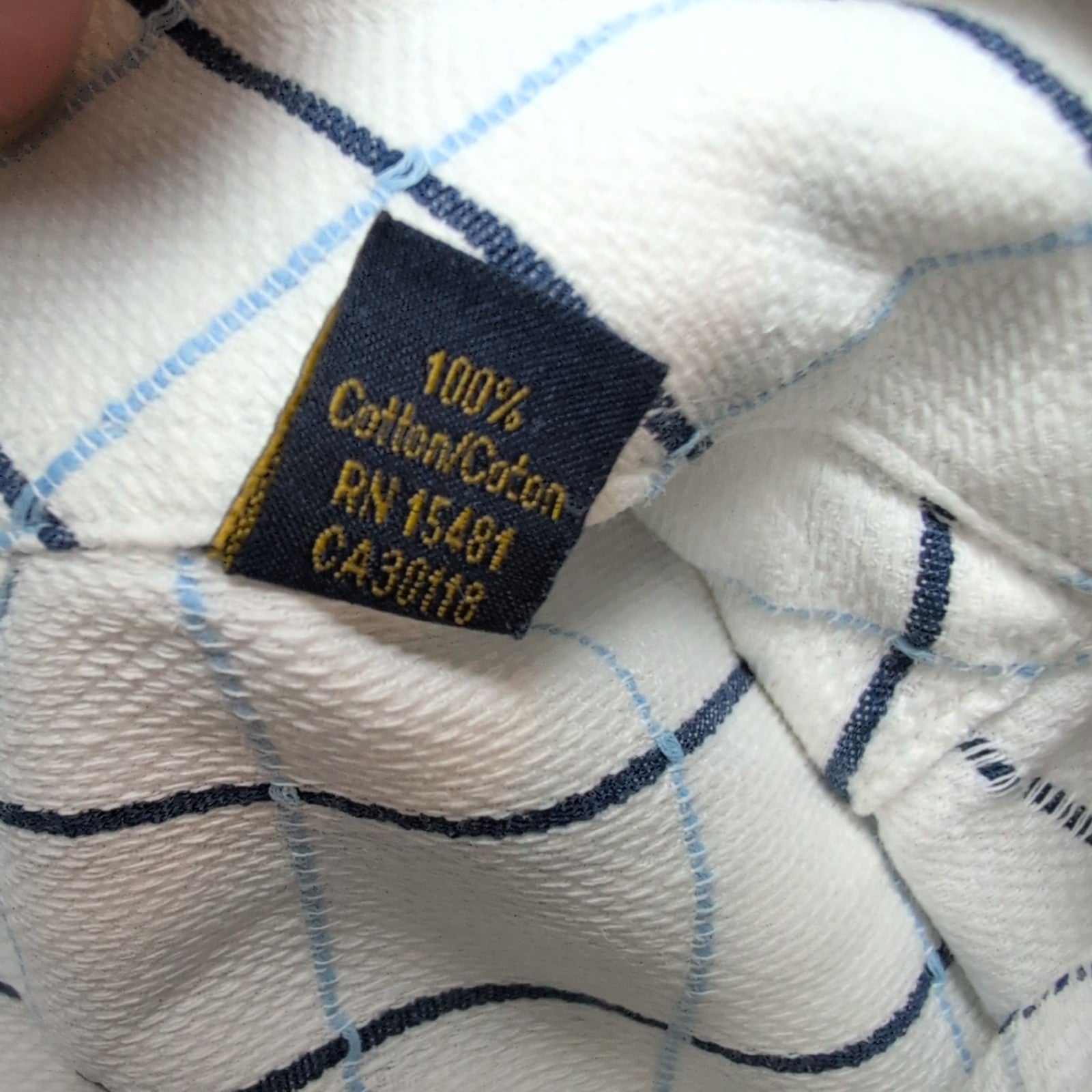 Chemise Tommy Hilfiger Homme XL/XXL Blanche Carreaux Bleus Coton Poche