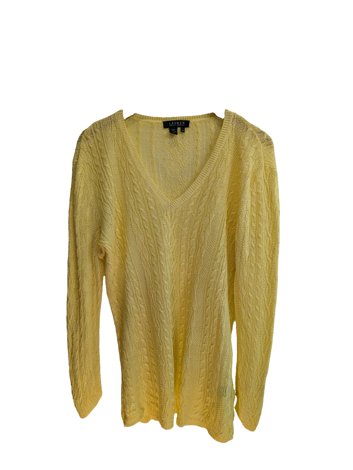 Pull femme LAUREN Ralph Lauren 100% lin jaune col V torsadé taille XL