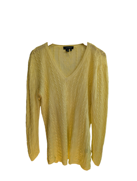 Pull femme LAUREN Ralph Lauren 100% lin jaune col V torsadé taille XL