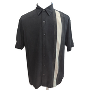 Chemise Hawaïenne Geoffrey Beene Soie Noire L Rayure Verticale Vintage