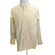 Chemise Nautica L Jaune Pâle Rayures 100% Coton Logo Boussole Rare
