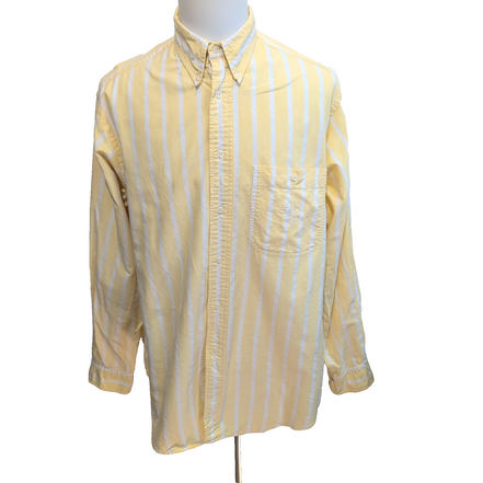 Chemise Nautica L Jaune Pâle Rayures 100% Coton Logo Boussole Rare